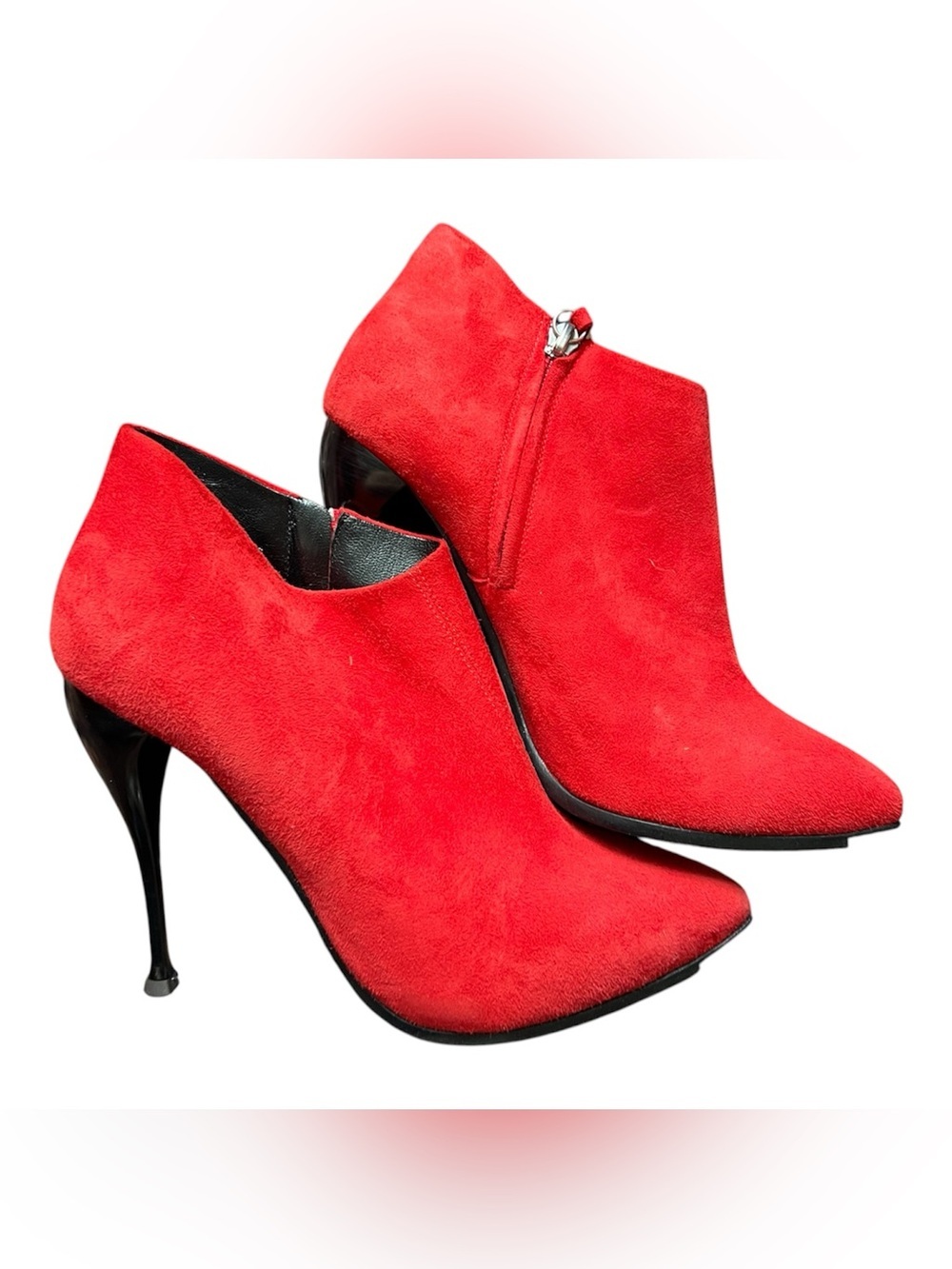 Giuseppe Zanotti Red Suede Stiletto Booties - Women's Ankle Heels, size 38.5